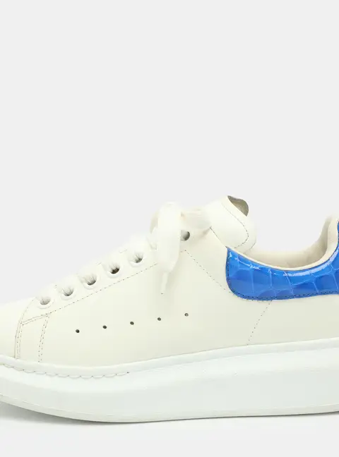 Alexander McQueen Oversized Size 38 White Croc Embossed Patent Leather and Leather Low Top Sneakers