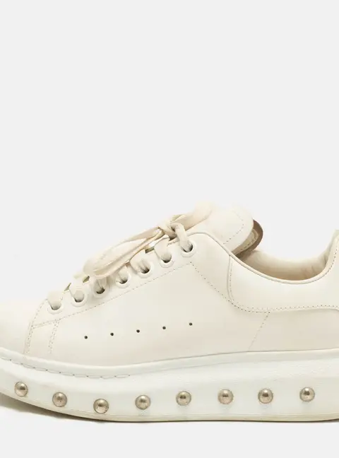 Alexander McQueen Oversized Size 38 White Leather Lace Up Sneakers
