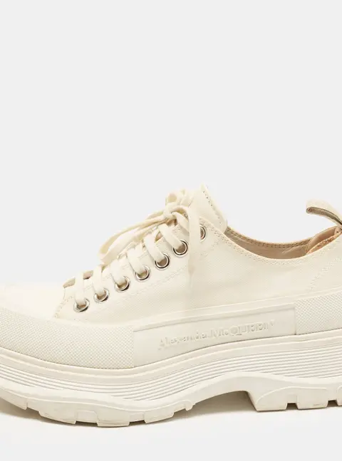Alexander McQueen Tread Slick Size 39 White Canvas and Rubber Lace Up Sneakers