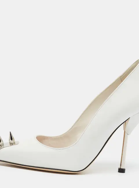 Alexander McQueen Punk Stud Size 38 White Leather and Metal Spike Pumps