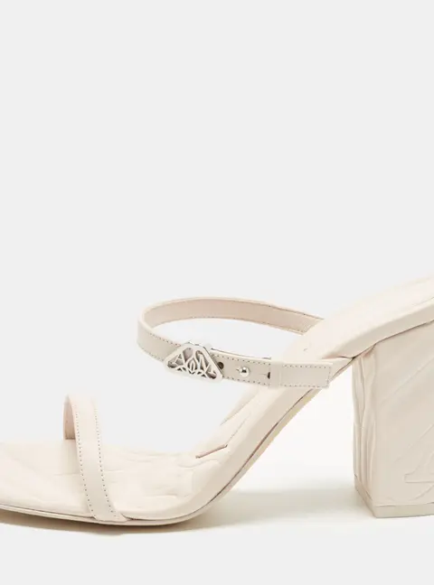 Alexander McQueen Size 38 Off White Leather Strappy Block Heel Slide Sandals