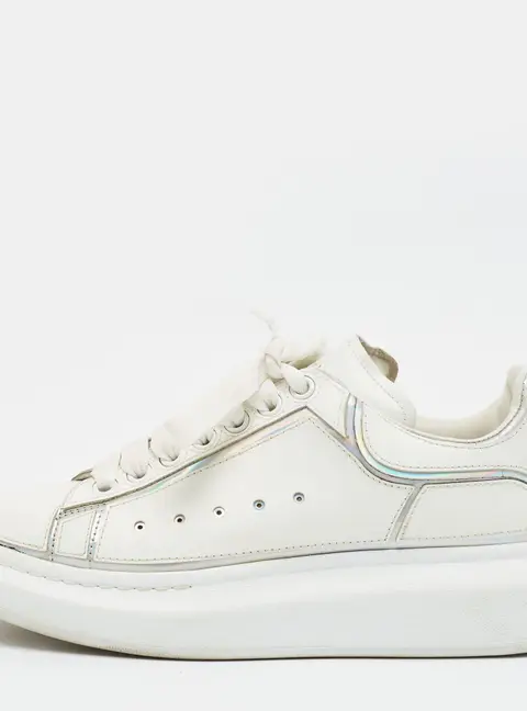 Alexander McQueen Oversized Size 40 White Leather and Patent Leather Lace Up Sneakers