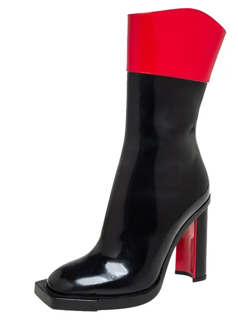Alexander McQueen Red/Black Patent Leather Calf Length Boots Size 38.5