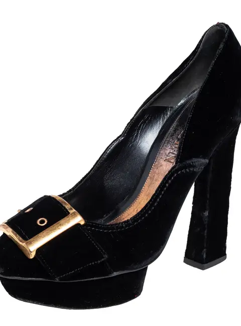 Alexander McQueen Black Velvet Buckle Platform Pumps Size 39
