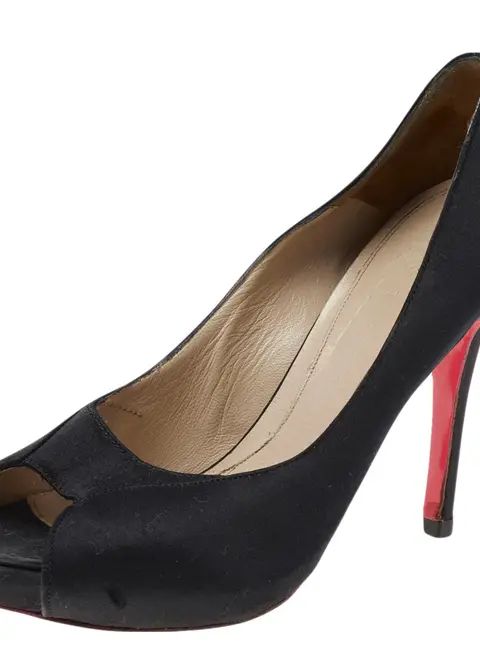Alexander McQueen Black Satin Peep Toe Pumps Size 36