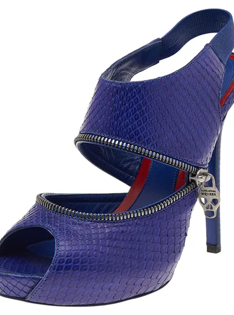Alexander McQueen Purple Python Leather Sling Back Sandals Size 38