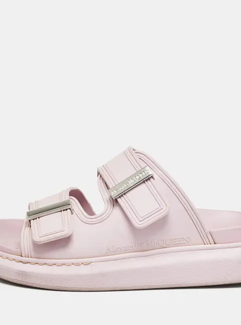 Alexander McQueen Pink Rubber Buckle Details Flat Slides Size 37