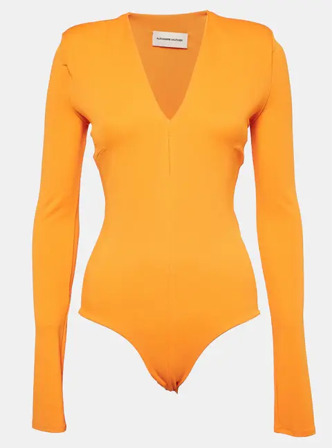 Alexandre Vauthier Orange Jersey V-Neck Bodysuit M