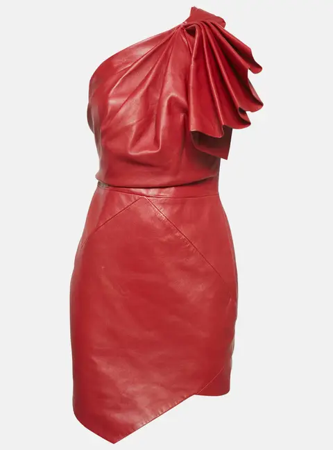 Alexandre Vauthier Red Lambskin Leather Mini Dress S