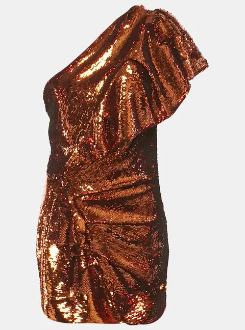 Alexandre Vauthier Metallic Sequin One-Shoulder Ruffled Mini Dress M