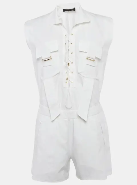 Alexandre Vauthier White Cotton Criss Cross Tie-Up Detail Playsuit XS