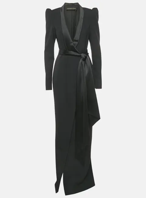 Alexandre Vauthier Black Satin Collar Crepe Tailored Long Dress S