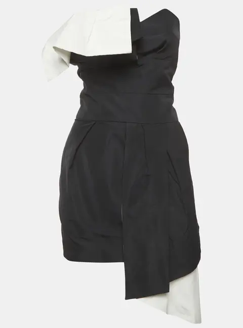 Alexandre Vauthier Black Gabardine Asymmetrical Pleated Mini Dress M