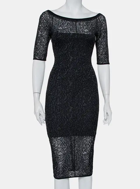 Alexandre Vauthier Black Stretch Lace Bodycon Dress M