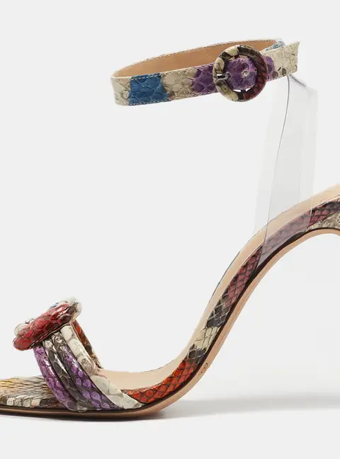 Alexandre Birman Size 37 Multicolor PVC and Python Embossed Leather Ankle Strap Sandals