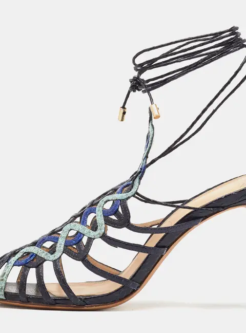 Alexandre Birman Multicolor Snakeskin Caged Ankle Wrap Sandals Size 39.5