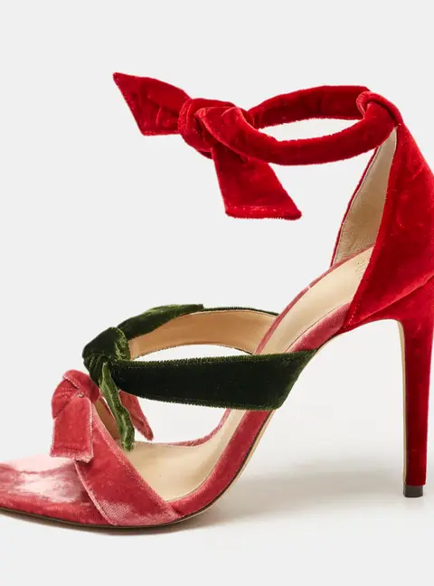 Alexandre Birman Multicolor Velvet Gianna Three Bow Ankle Wrap Sandals Size 37