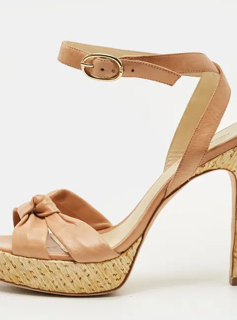 Alexandre Birman Size 41.5 Beige Leather Lolita Knot Ankle Strap Sandals