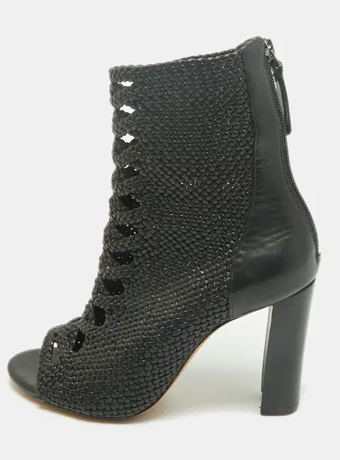 Alexandre Birman Size 37 Black Woven Leather Ankle Length Boots
