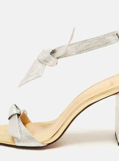 Alexandre Birman Size 39 Silver/Gold Leather Clarita Bow Ankle Tie Sandals