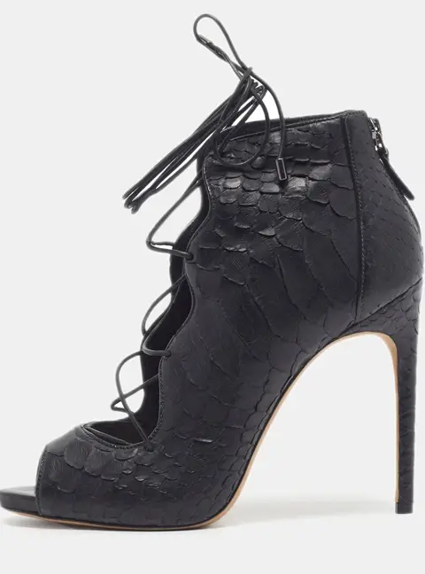 Alexandre Birman Donna Size 37.5 Black Python Leather Ankle Length Boots