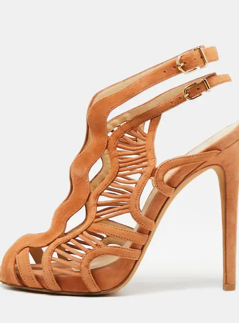 Alexandre Birman Brown Suede Cut Out Peep-Toe Ankle Strap Sandals Size 37