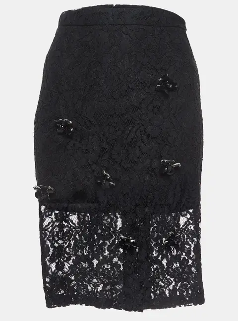 Alexis Black Brooch Embellished Lace Pencil Skirt M