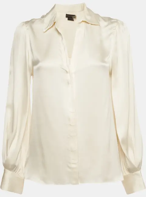 Alice + Olivia Cream Stretch Satin Button Down Blouse M