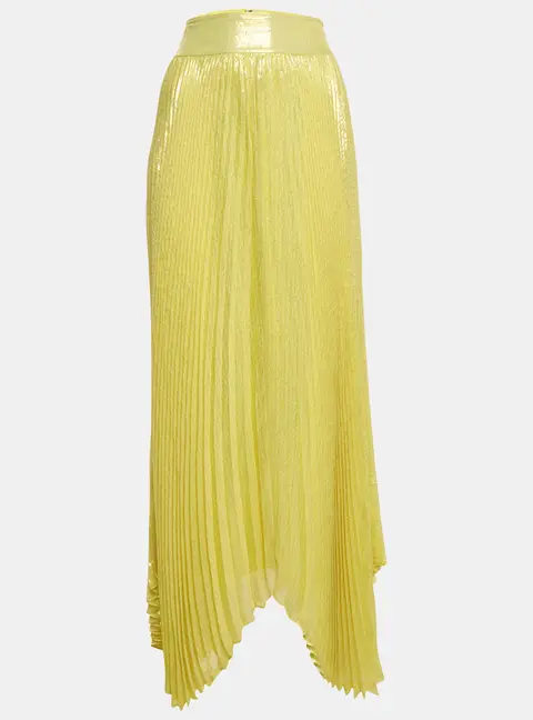 Alice + Olivia Metallic Yellow Pliss&eacute; Katz Maxi Skirt M