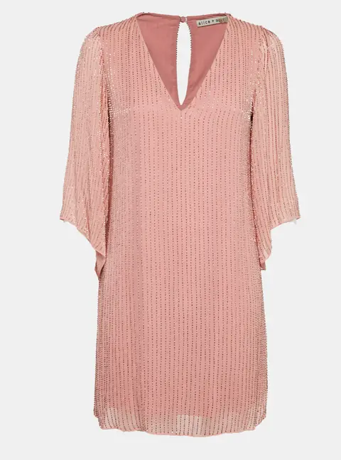 Alice + Olivia Pink Embellished Crepe V-Neck Mini Dress S