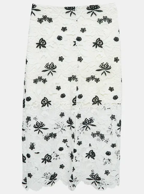 Alice + Olivia White Floral Pattern Lace Midi Skirt M