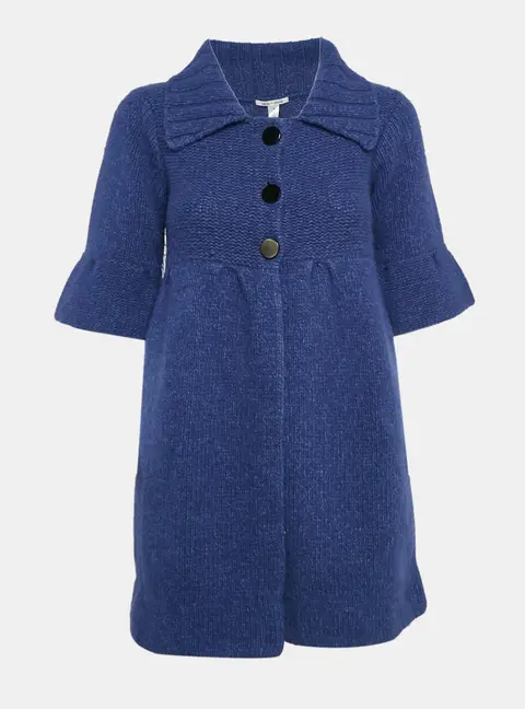Alice + Olivia Blue Wool Knit Short Sleeve Sweater Coat S