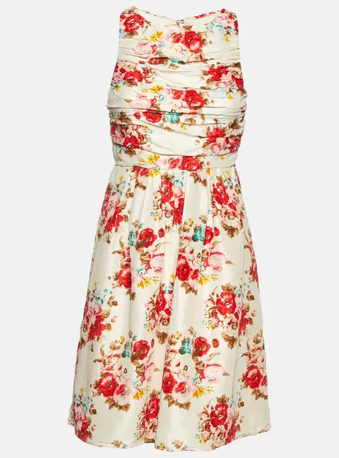 Alice + Olivia White Floral Print Crepe Pleated Sleeveless Mini Dress S