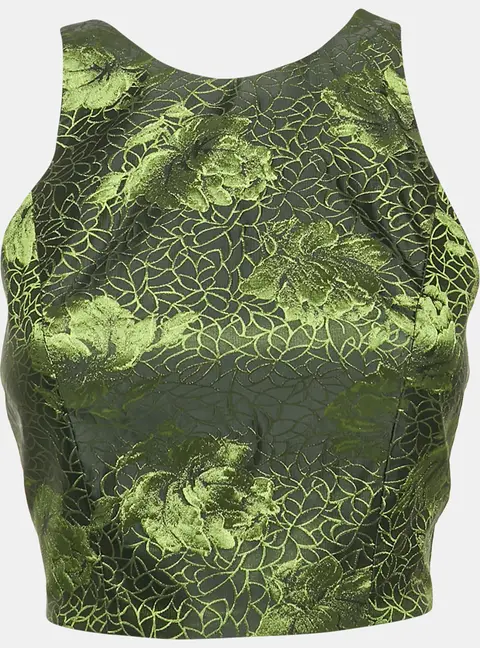Alice + Olivia Black/Green Rose Jacquard Crop Top S