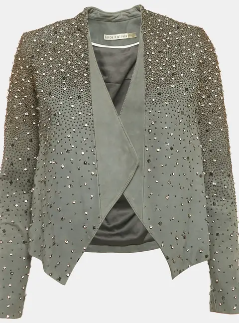 Alice + Olivia Grey Embellished Leather Jacket XS