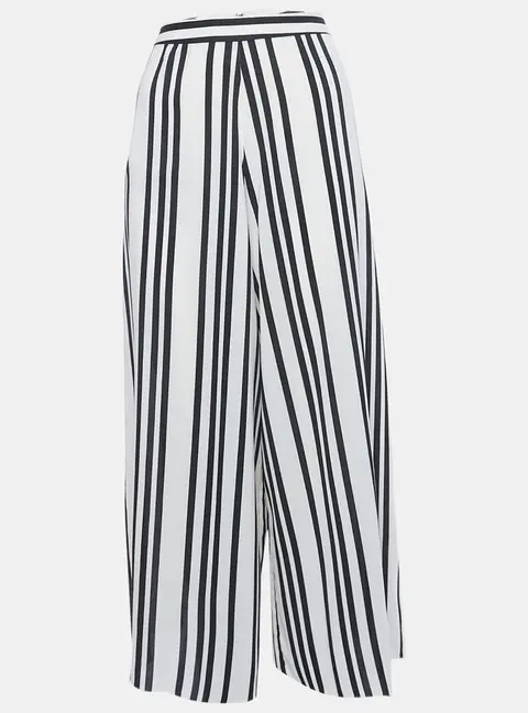 Alice + Olivia Cream Striped Chiffon Culottes M