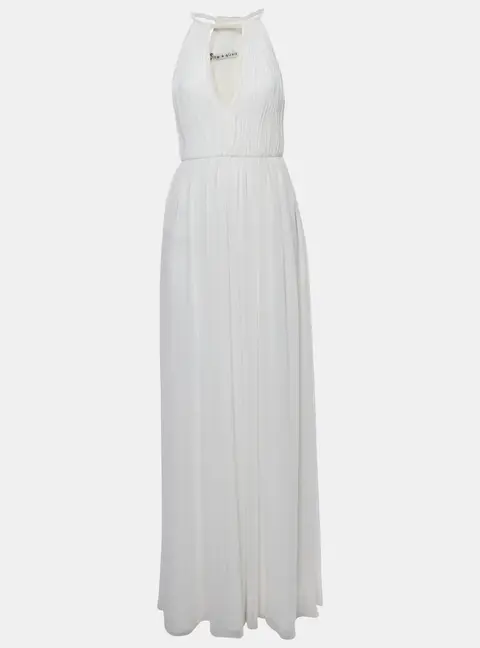 Alice + Olivia Off White Plisse Chiffon Naomi Maxi Dress S