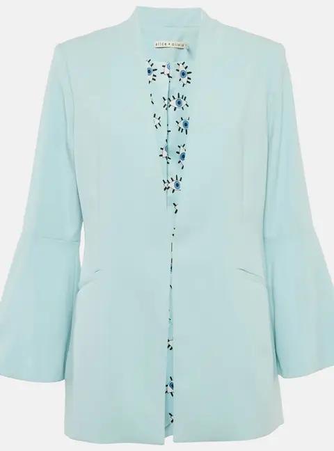 Alice + Olivia Light Blue Crepe Open Front Tailored Blazer L