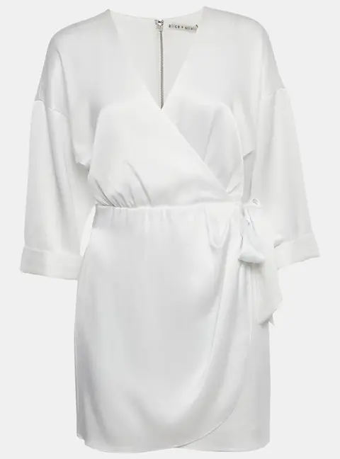 Alice + Olivia White Satin Tie Detail Mini Dress M