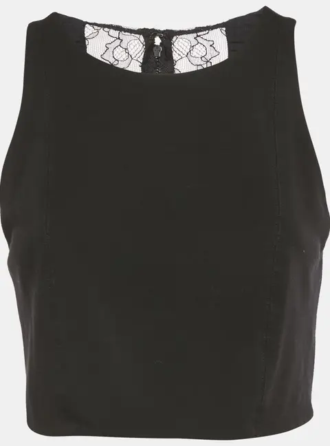 Alice + Olivia Black Lace Trim Jersey Zip-Up Crop Top M