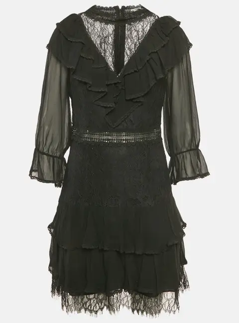Alice + Olivia Black Crepe Lace Detail Mini Dress M