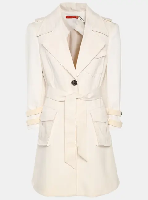 Alice + Olivia Cream Cotton Belted Coat L