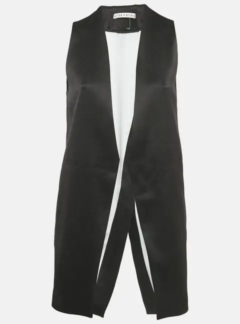Alice + Olivia Black Satin Open Front Vest XS