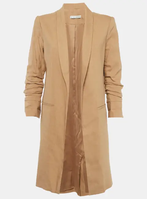 Alice + Olivia Brown Linen Blend Open Front Muriel Coat S