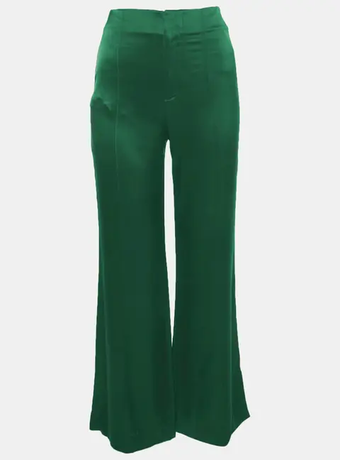 Alice + Olivia Green Satin Wide Leg Trousers S