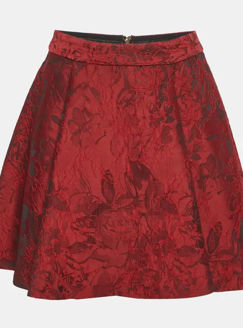 Alice + Olivia Red Floral Jacquard Flared Mini Skirt S