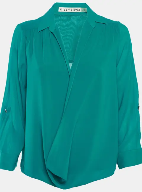 Alice + Olivia Teal Blue Silk Draped Blouse S
