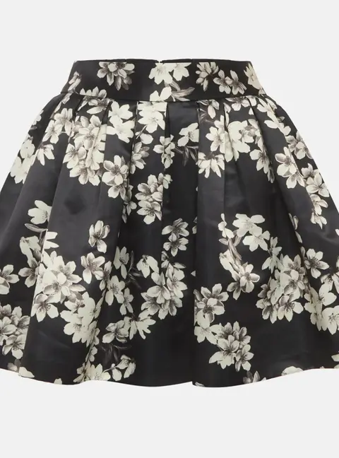 Alice + Olivia Black Floral Print Satin Pleated Mini Skirt S