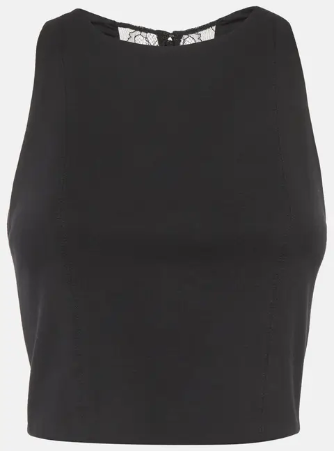 Alice + Olivia Black Jersey Lace Trim Crop Top S