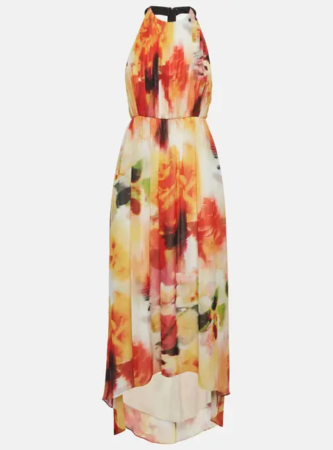 Alice + Olivia Multicolour Chiffon Leather Trim Maxi Dress S